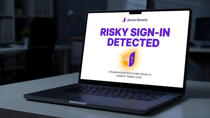 Laptop showing risky breach sign in detected as a social engineering attack
