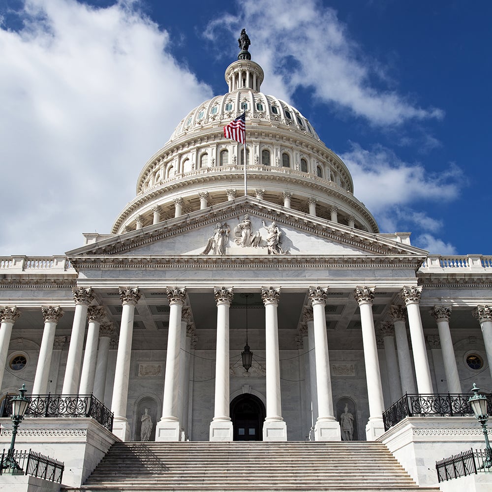 Federal government building with American flag