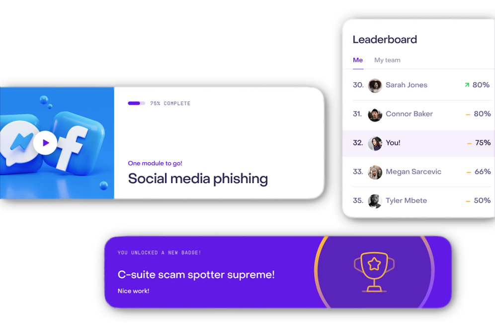 Personalized training screens provided through Jericho's AI cybersecurity training platform
