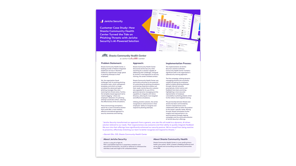 How Shasta Community Health Center Turned the Tide on Phishing Threats with Jericho Security's AI-Powered Solution